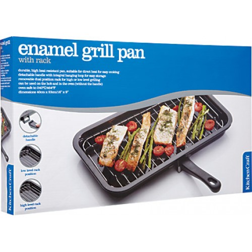 Kitchen Craft Enamel Grill Pan with Rack (40cm x 23cm / 16" x 9")